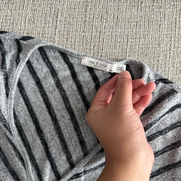 rag & bone Striped V-Neck Sweater in Black and Gray - Picture 3 of 6
